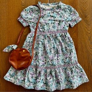 Rachel Zoe Spring Summer Purple White Sweet Floral Dress with Matching Bag